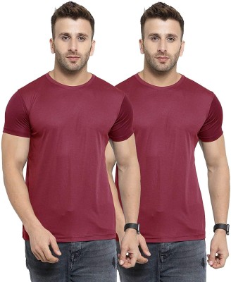 Polo Plus Solid Men Round Neck Maroon T-Shirt