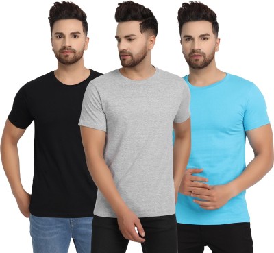 ESPARTO Solid Men Round Neck Light Blue, Black, Grey T-Shirt