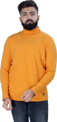 Kore Cloting Point Solid Men High Neck Yellow T-Shirt
