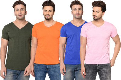 Adorbs Solid Men V Neck Green, Blue, Pink, Orange T-Shirt