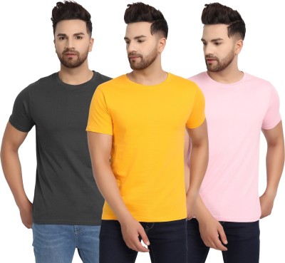 ESPARTO Solid Men Round Neck Black, Pink, Yellow T-Shirt