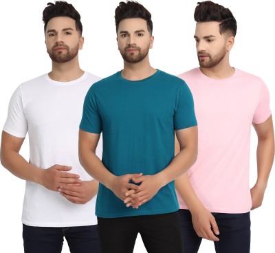 ESPARTO Solid Men Round Neck White, Blue, Pink T-Shirt
