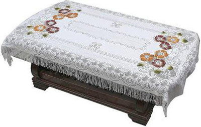 Shri Ganesh Handloom Floral 4 Seater Table Cover(White, Polyester)