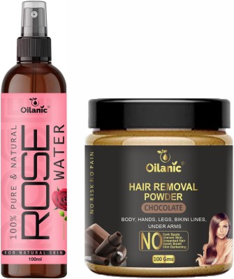Oilanic Premium Rose Water(100 ml) & Hair Removal Powder Chocolate fragrance(100 gms) Combo Pack of 2 products(200 gms) Spray(200 ml)