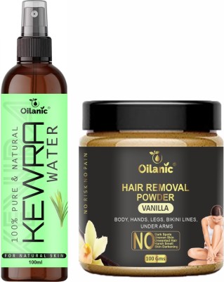 Oilanic Premium Kewra Water(100 ml) & Vanilla Hair Removal Powder(100 gms) Combo Pack of 2 products(200 gms) Spray(200 ml)