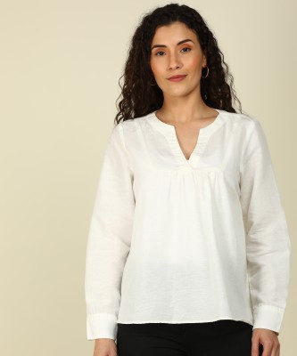 VAN HEUSEN Casual Solid Women Silver Top