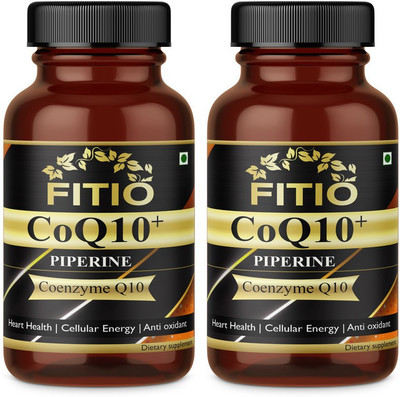 FITIO Coenzyme (coq10) 120mg with Piperine 5mg for Cardiovascular Health & Energy(2 x 60 Capsules)
