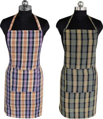 Feather Green Cotton Home Use Apron - Free Size(Multicolor, Pack of 2)