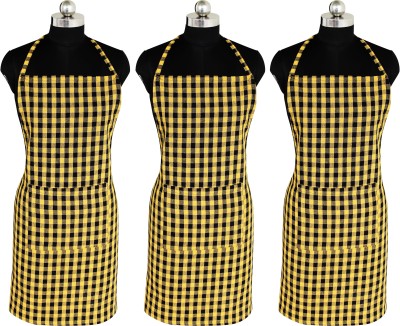 Feather Green Cotton Home Use Apron - Free Size(Black, Yellow, Pack of 3)
