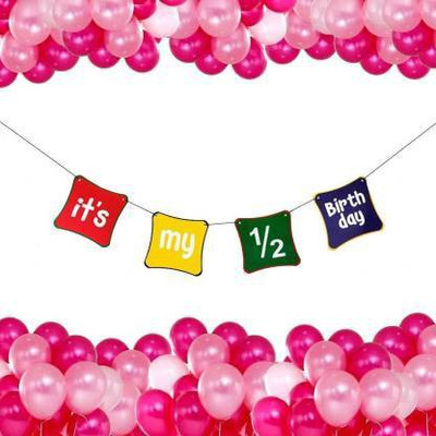 BestDeal247 Printed Solid Half Birthday Banner Set Of 51 Balloon 1 Its My Half Birthday Paper Banner 50 Red White Pink Metallic Balloon (Set of 51) Letter Balloon(Pink, Green, Pack of 51)