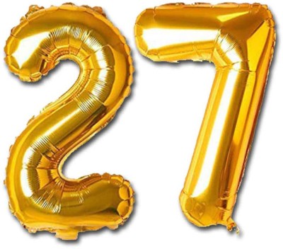 Shopperskart Solid 27 Numbers Foil-Aluminium Birthday-Anniversary Party Decorations Balloon(Gold, Pack of 2)