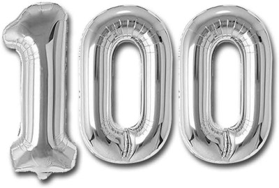 Shopperskart Solid 100 Numbers Foil-Aluminium Birthday-Anniversary Party Decorations Balloon(Silver, Pack of 2)