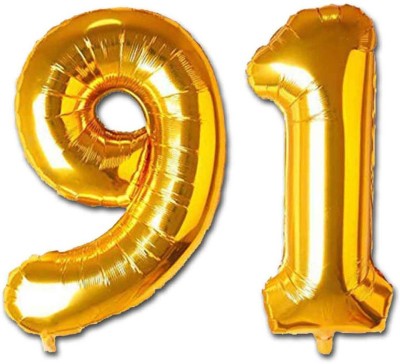 Shopperskart Solid 91 Numbers Foil-Aluminium Birthday-Anniversary Party Decorations Balloon(Gold, Pack of 2)