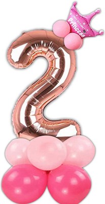 Shopperskart Solid  Rose Gold Toy Foil Balloon with crown & balloons for 2nd Birthday Decoration Items for Girls Balloon(Multicolor, Pack of 14)