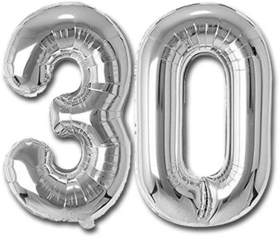 Shopperskart Solid 30 Numbers Foil-Aluminium Birthday-Anniversary Party Decorations Balloon(Silver, Pack of 2)