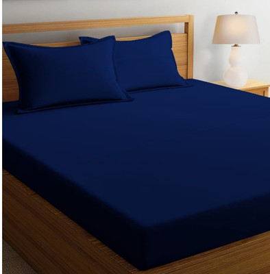 SHUKRAN 180 TC Microfiber Double Solid Flat Bedsheet(Pack of 1, Navy Blue)