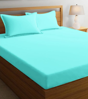 Osara Collection 280 TC Microfiber Double Solid Fitted (Elastic) Bedsheet(Pack of 1, Aqua Blue)