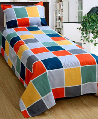 Decent Home 220 TC Microfiber Single Geometric Flat Bedsheet(Pack of 1, Multicolor)