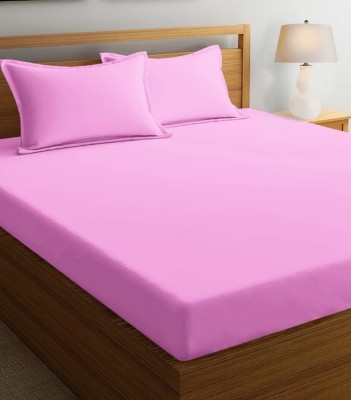 Osara Collection 280 TC Microfiber Double Solid Fitted (Elastic) Bedsheet(Pack of 1, Pink)