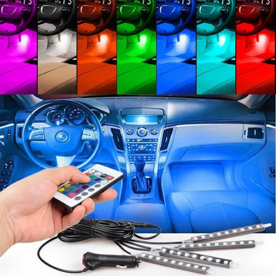 Selifaur 4 pieces 48 LED DC 12V Multicolour Car Strip Atmosphere Lamp Music Light For All Cars Car Fancy Lights(Multicolor)