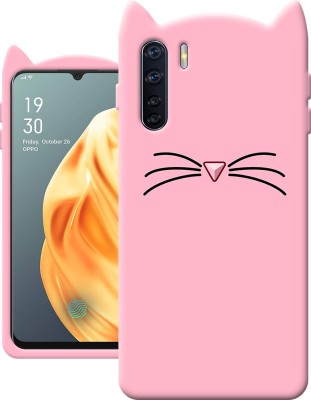 JASSSTORE Back Cover for Oppo F15 3D Mustache Ear Kitty Silicon With Super Flexibility Girls Case(Pink, Grip Case, Pack of: 1)