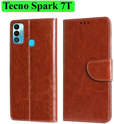 Wynhard Flip Cover for Tecno Spark 7, Tecno Spark 7T(Brown, Grip Case, Pack of: 1)