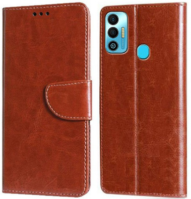 Nuvak Flip Cover for Tecno Spark 7, Tecno Spark 7T(Brown, Magnetic Case, Pack of: 1)