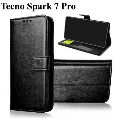 Openbuy Flip Cover for Tecno Spark 7 Pro(Black, Magnetic Case, Pack of: 1)