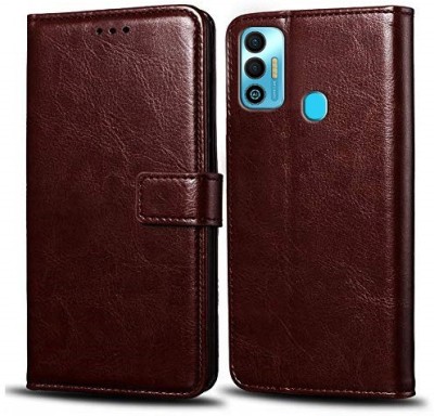 Flocculent Flip Cover for Tecno Spark 7, Tecno Spark 7T(Brown, Shock Proof, Pack of: 1)