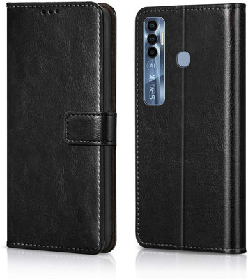 Nuvak Flip Cover for Tecno Spark 7 Pro(Black, Magnetic Case, Pack of: 1)