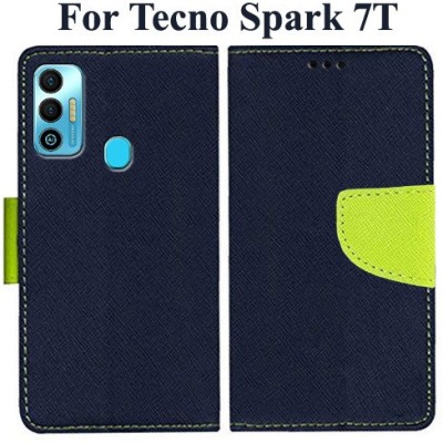Mehsoos Flip Cover for Tecno Spark 7, Tecno Spark 7T(Blue, Dual Protection, Pack of: 1)