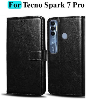 Mashgul Flip Cover for Tecno Spark 7 Pro(Black, Shock Proof, Pack of: 1)