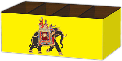 Nourish 4 Compartments Wooden Pen Stand(Yellow)