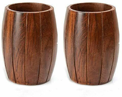 R.S Enterprises 2 Compartments Wooden Pen Holder / Cutlery Holder(Brown)