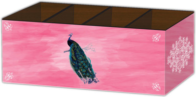 Nourish 4 Compartments Wooden Pen Stand(Pink)