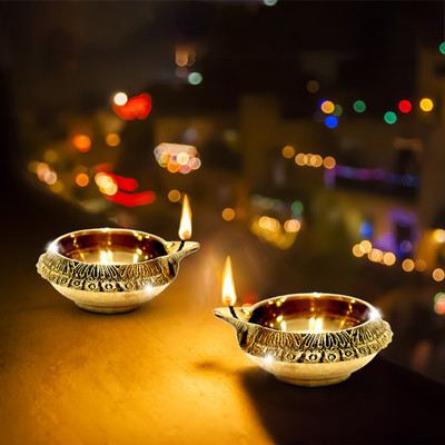 SBBCO Kuber Deep - Pack of 2 Brass (Pack of 2) Table Diya Set(Height: 1 inch)