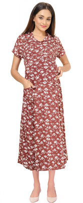 mamma's maternity Women A-line Maroon Midi/Calf Length Dress