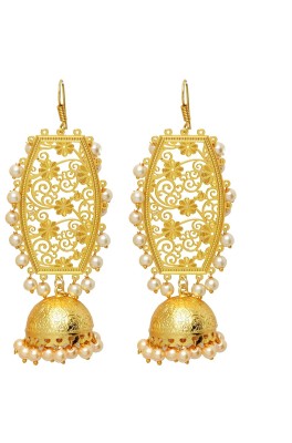 PANASH Gold-Plated White Pearls Classic Alloy Jhumki Earring