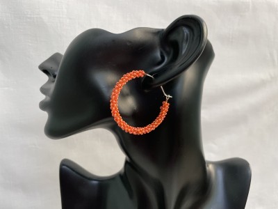 Maleri Tangerine Seed Bead Brass Hoop Earring