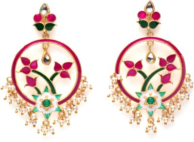 PANASH Gold-Toned Pink Enamelled Floral Brass Drops & Danglers