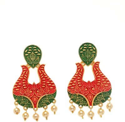 PANASH Gold-Toned Red Alloy Chandbali Earring