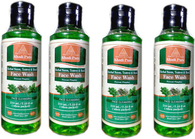 Khadi Pure Gramodyog HERBAL PURE NEEM TEATREE BASIL FACEWASH(210ml X 4)(SET OF 4 Pcs) Face Wash(840 ml)