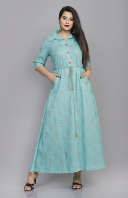 RUNICHA Women Printed A-line Kurta(Light Blue)