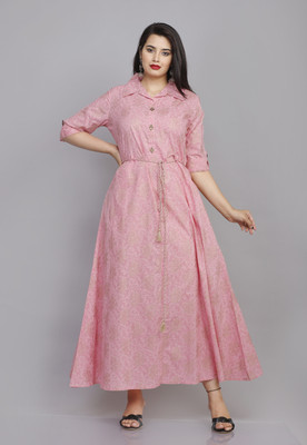 RUNICHA Women Printed A-line Kurta(Pink)