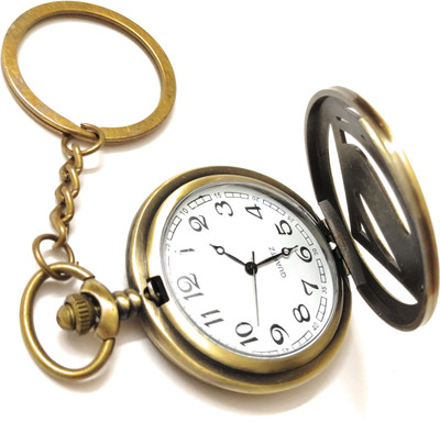TheKeyHouse Antique Metallic Famous Superman 02 - DC Superhero Theme Vintage Gandhi Style Pocket Watch Key Chain With Key Ring for Men/Women. Key Chain