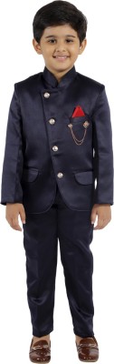 Fourfolds Boys Festive & Party Blazer and Pant Set(Blue Pack of 1)