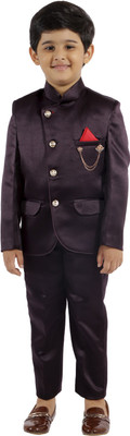 Fourfolds Boys Festive & Party Blazer and Pant Set(Purple Pack of 1)