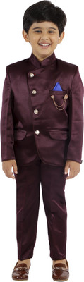 Fourfolds Boys Festive & Party Blazer and Pant Set(Maroon Pack of 1)