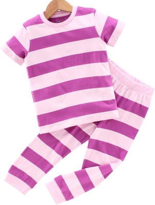 Ventra Kids Nightwear Girls Striped Cotton Blend(Pink Pack of 1)