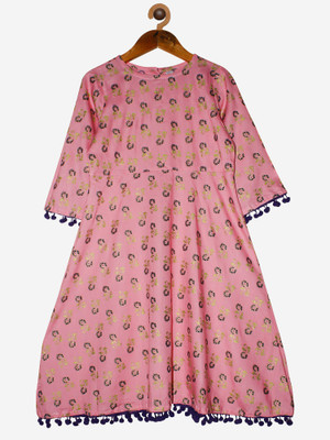KiddoPanti Girls Printed Ethnic Dress Kurta(Pink)